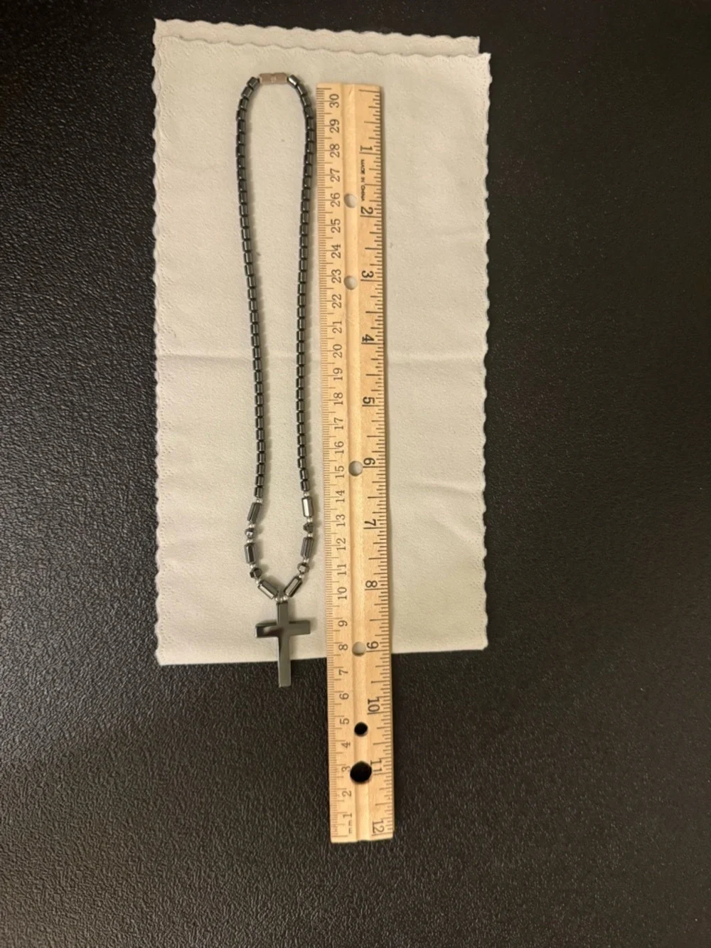 Unisex Hematite Beaded Cross Pendant Necklace - Unbranded